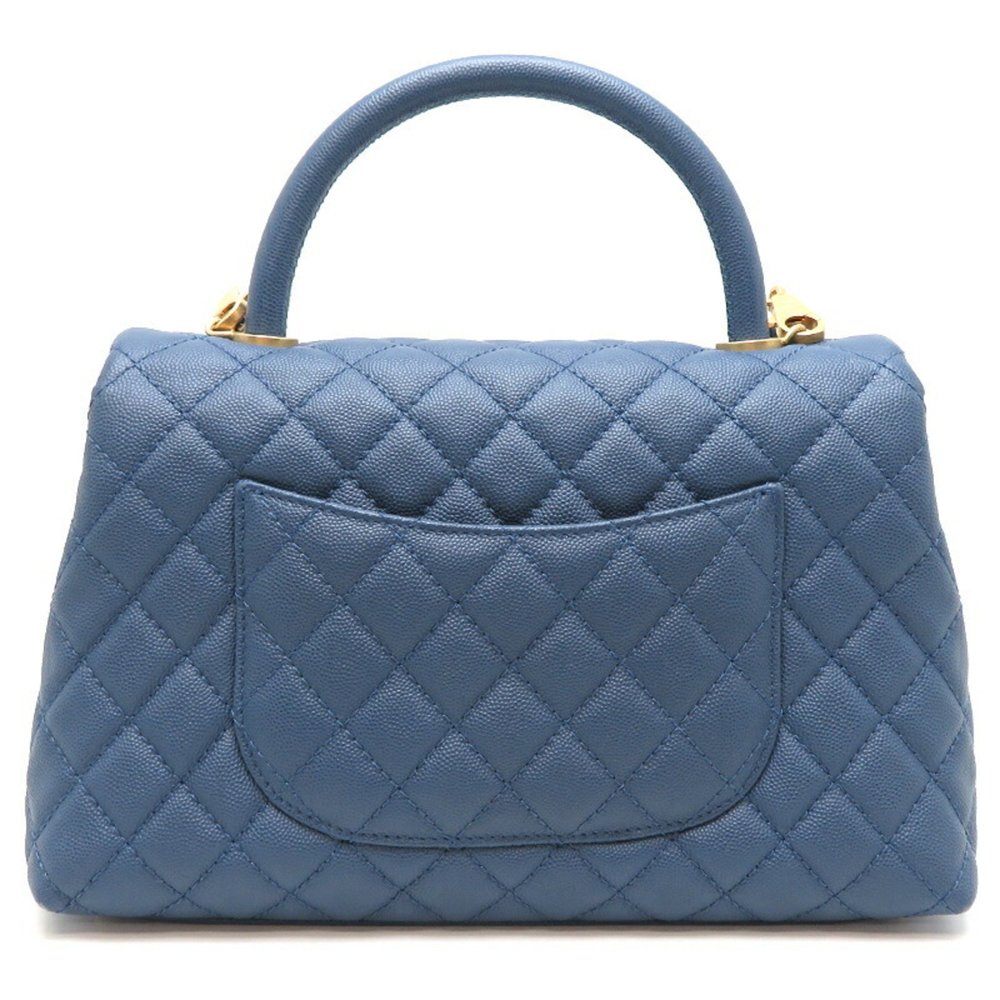 CHANEL Coco Handle 29 Women's Handbag A92991 Caviar Skin Blue × - Picture 2 of 10
